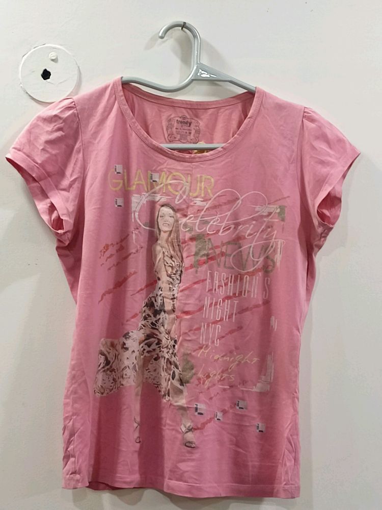 Casual Pink Printed Tshirt