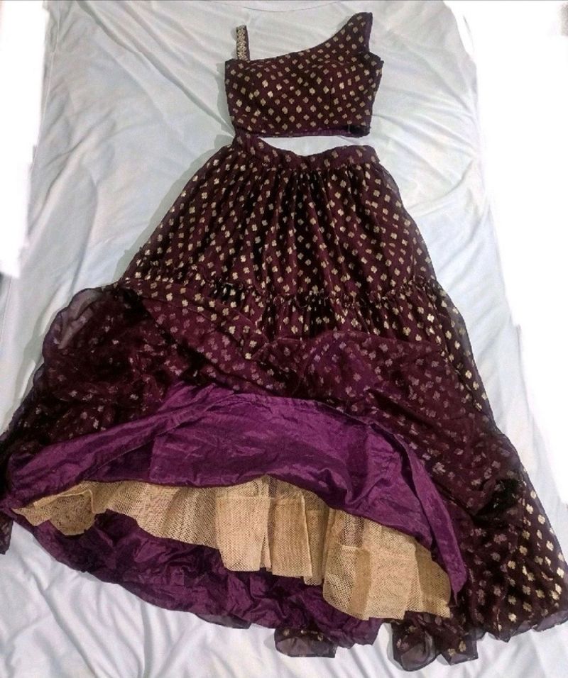 Burgundy Ethnic skirt and top full flared & Heavy