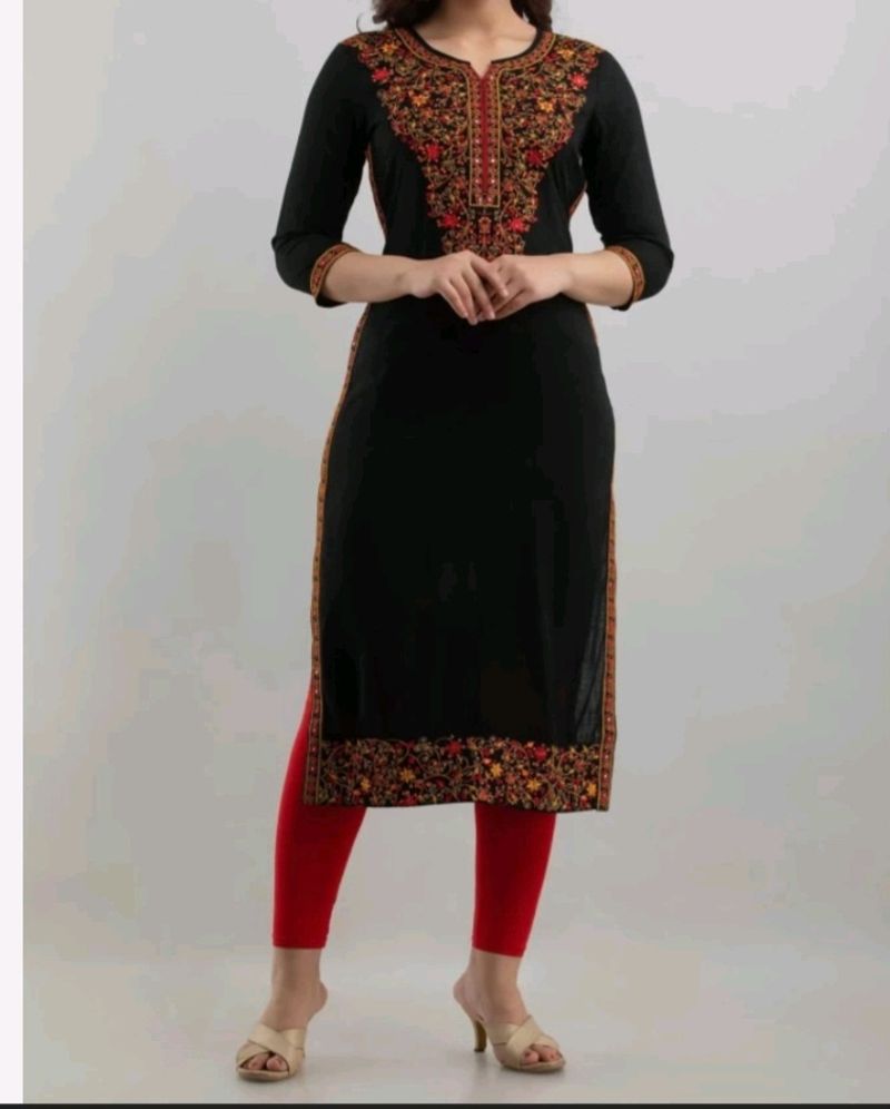 Black Heavy Kashmiri Embroidered Kurti