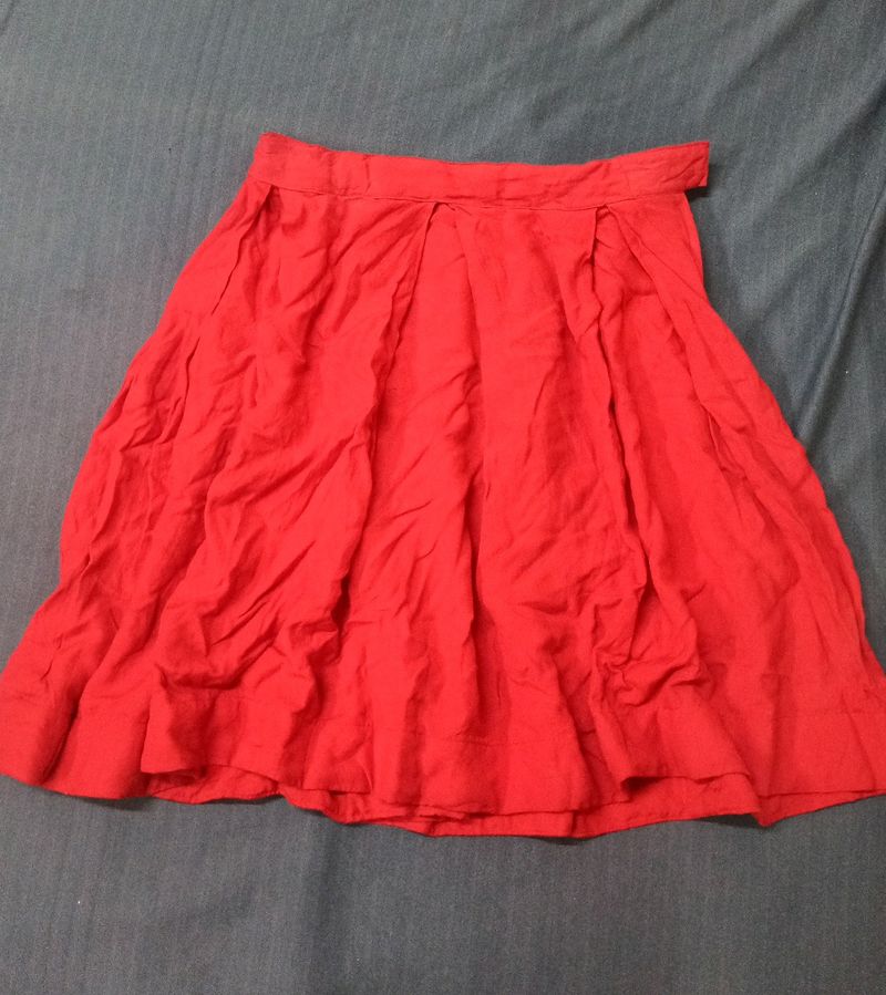 Bright Red Flared Skirt