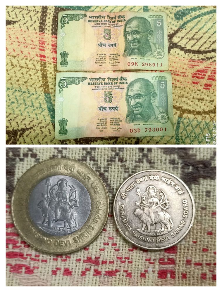 Mata Vaishno Devi Coins And ₹5 Notes