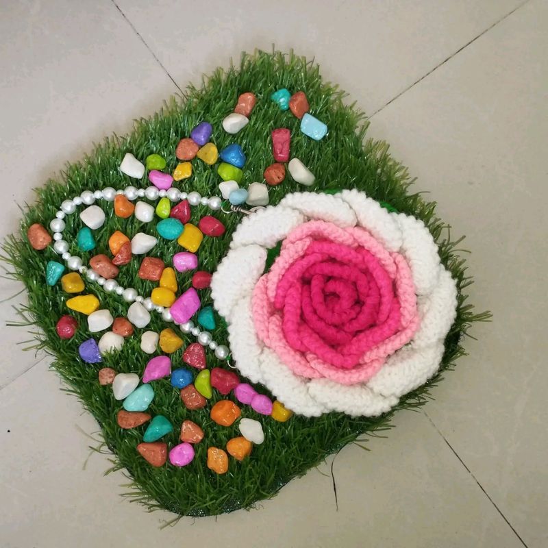 Handmade 3D Crochet Rose Bag