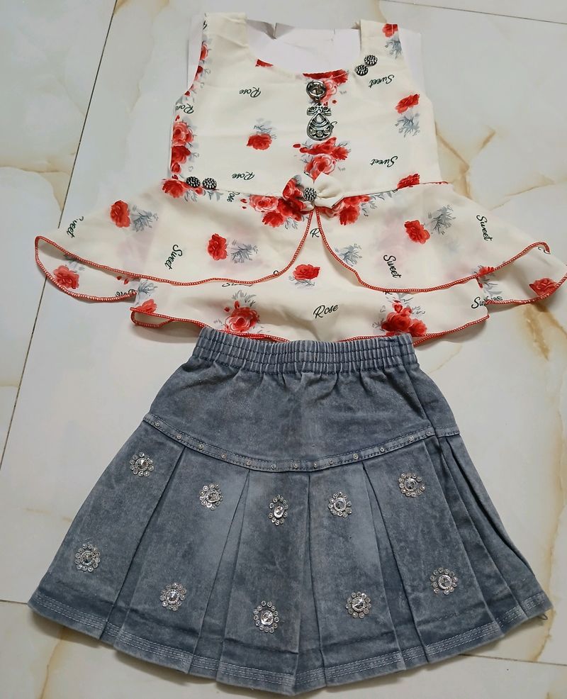 Flower Top and Deniem Skirt