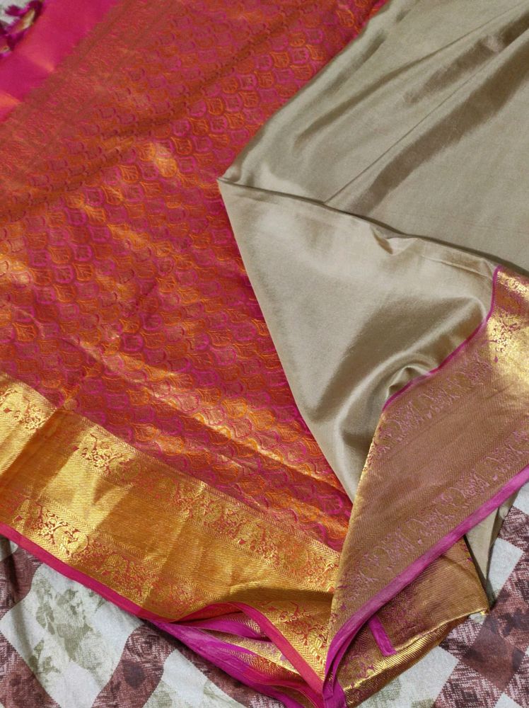 Chickoo And Pink Colour Silk Saree