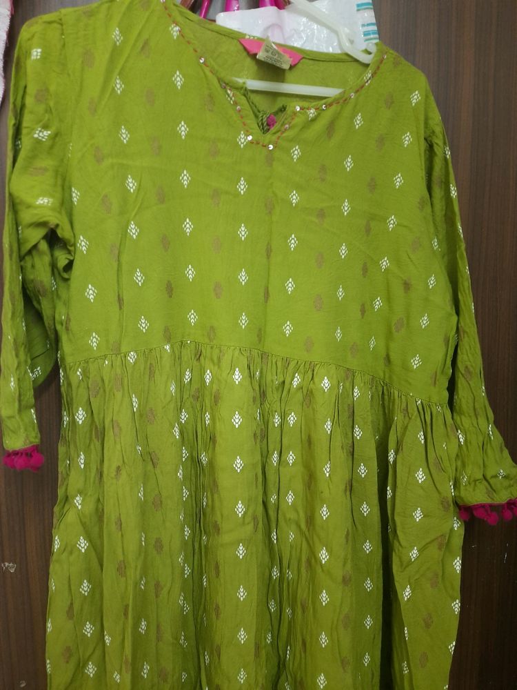 Lime Green Kurti With Freebies