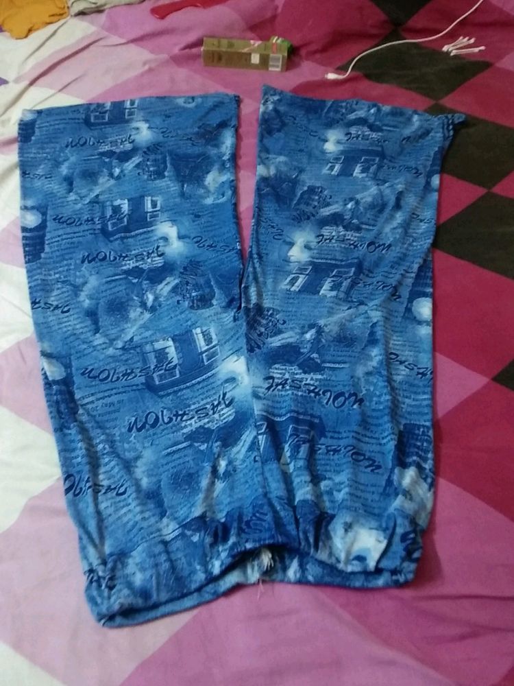 Blue Printed Crepe Palazzo Waist Size 36-40