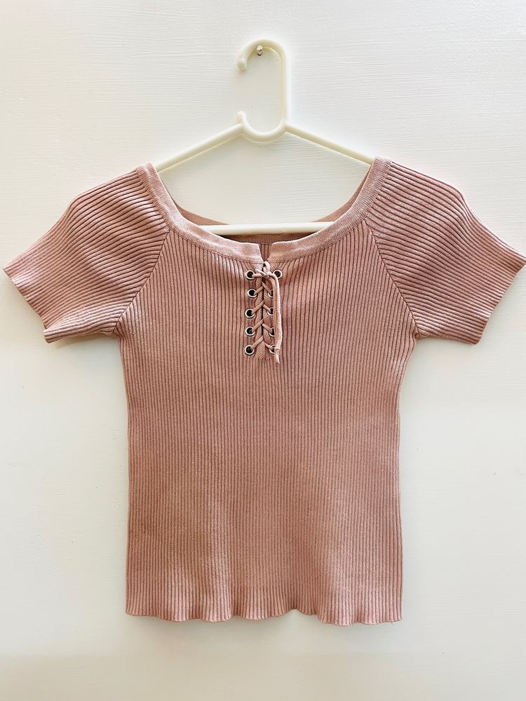 Round Neck Top In Blush Pink