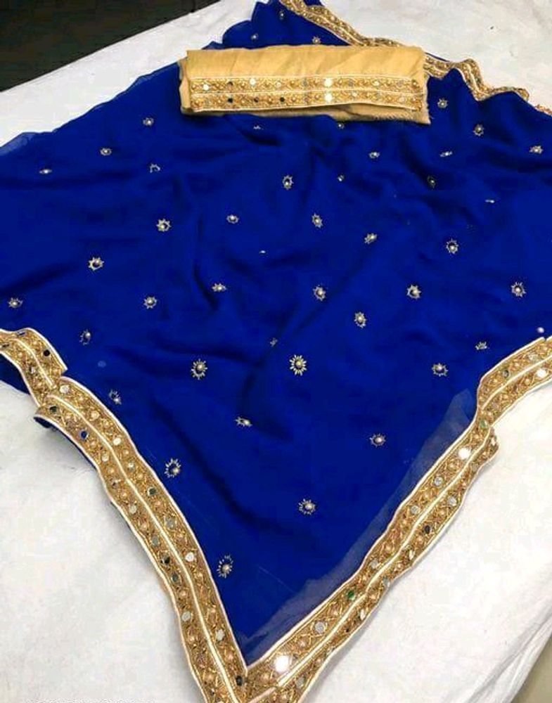 Chiffon Blue Lace border Saree With BlouseName: Ch