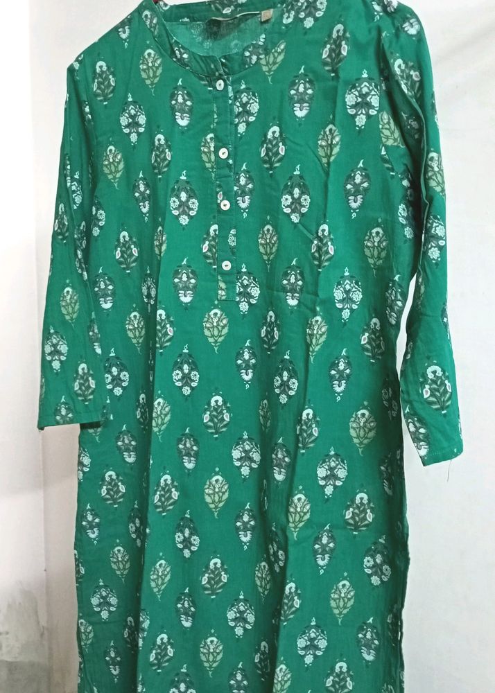 Anouk Dark Green Printed Cotton Kurta