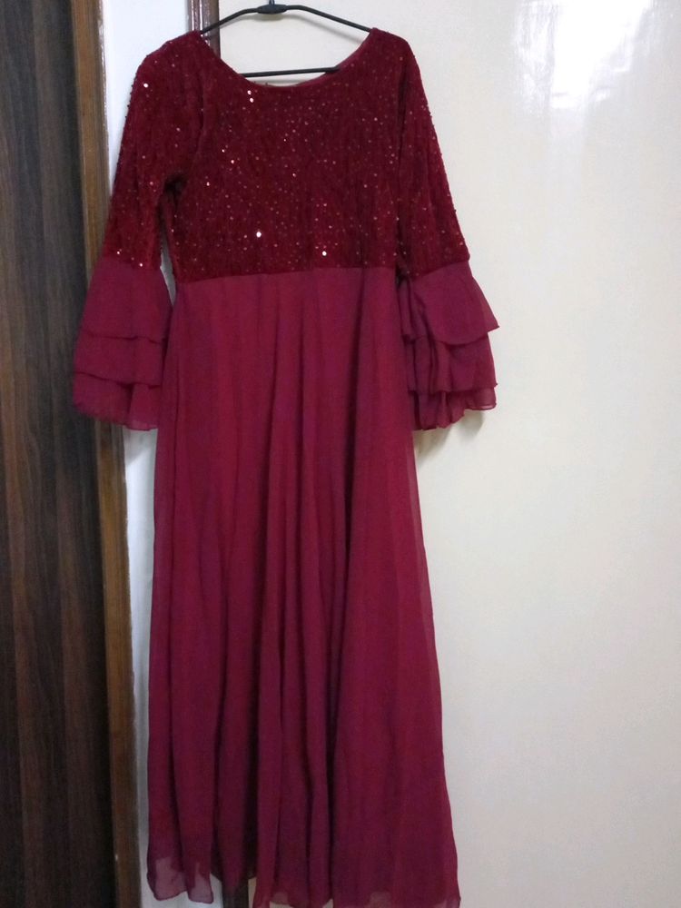 Velvet And Sippi Work Yoke Gown