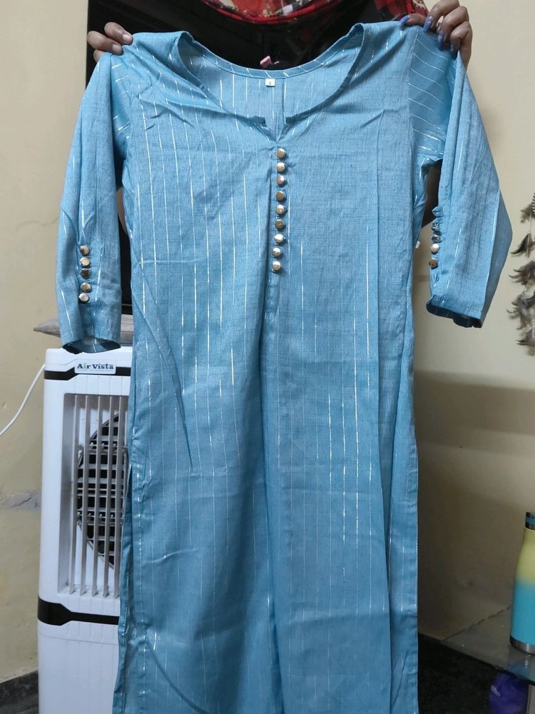 Blue Lined Straight Kurta