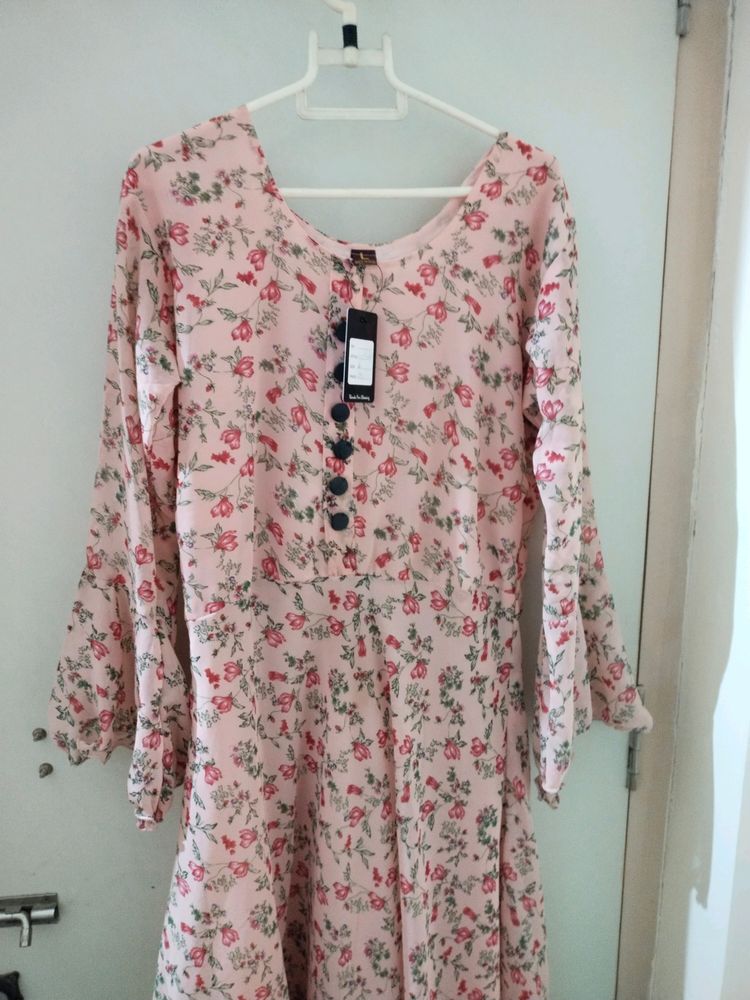 Floral Long Kurthi With Flares