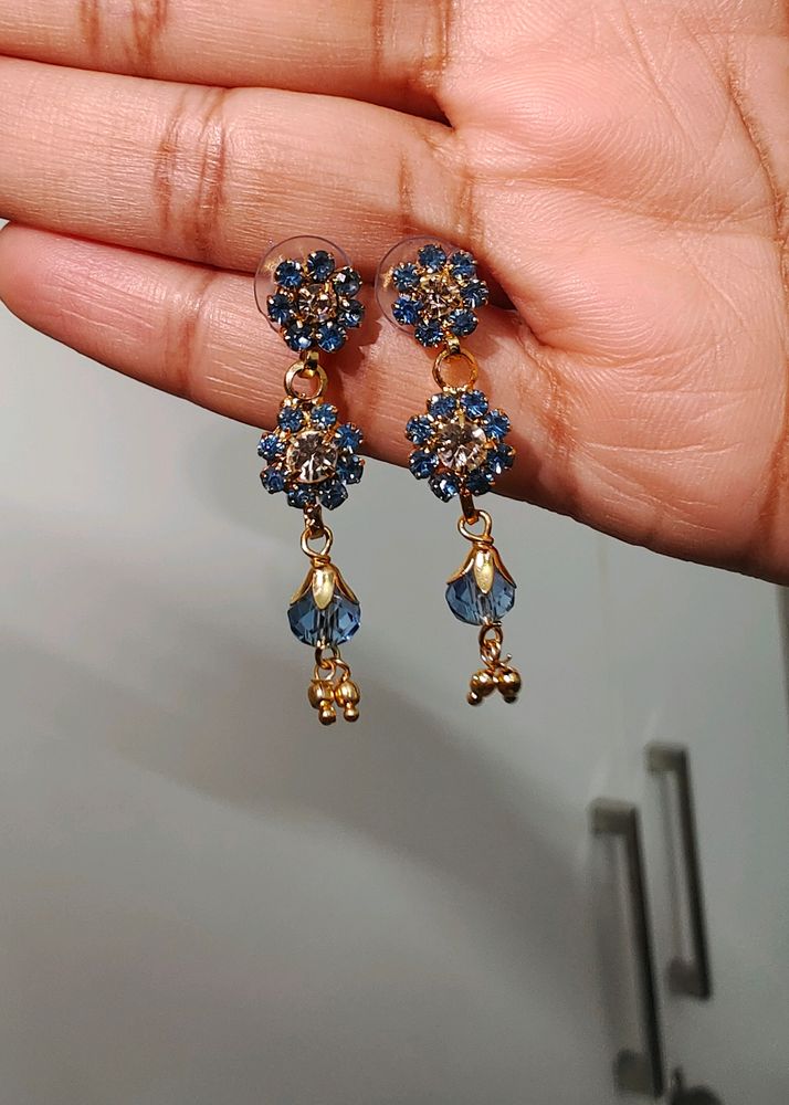 Blue Crystal Dangling Earrings