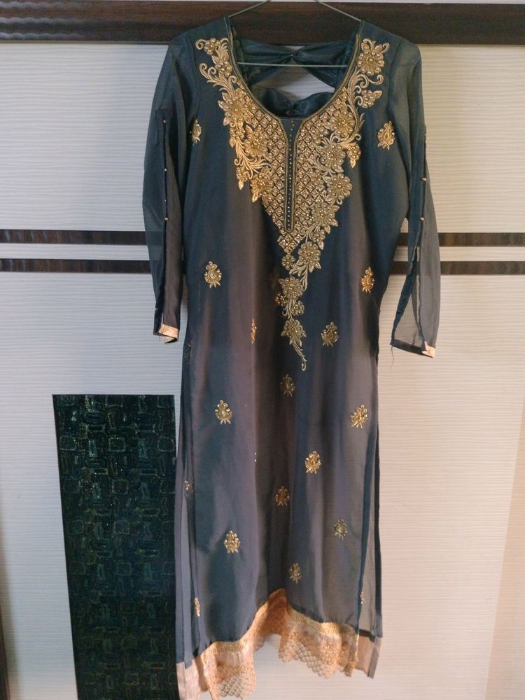 Grey Kurti With Gold Embroidery