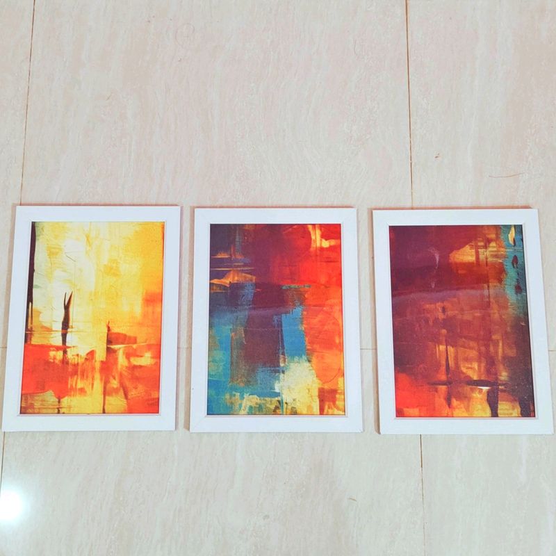 3 Piece Abstract Art With Frame