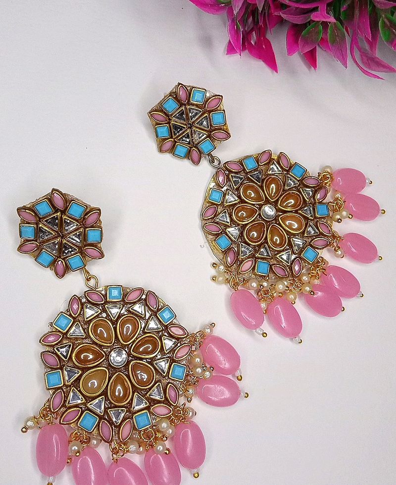 Colourful Long Kundan Earrings