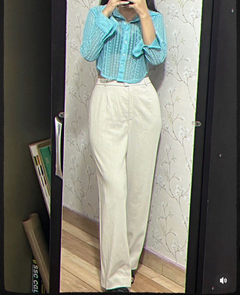 Beige Striped Formal Pant