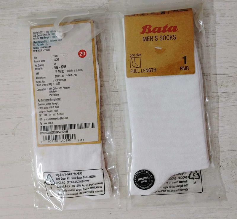 The Bata New Socks Combo-2 Formal Wear(White).