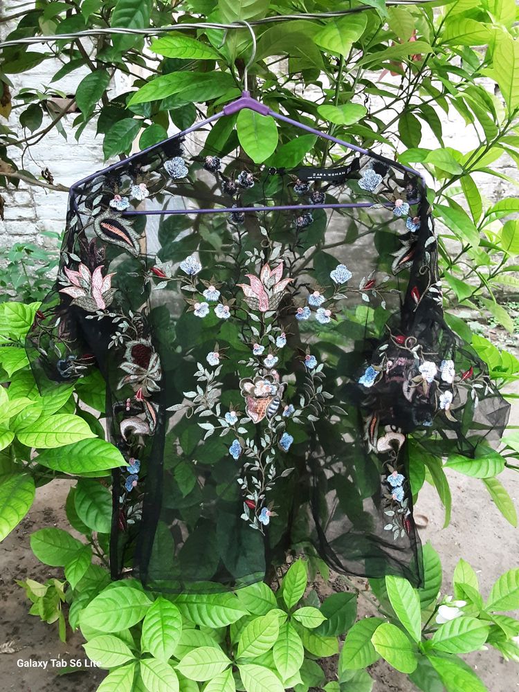 Y2k Zara Black Embroidery Top