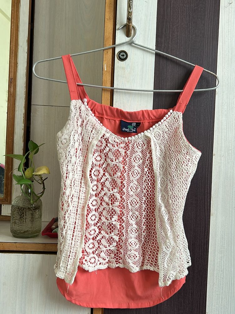 Sexy Pink N White Combo Spaghetti Top For Summer