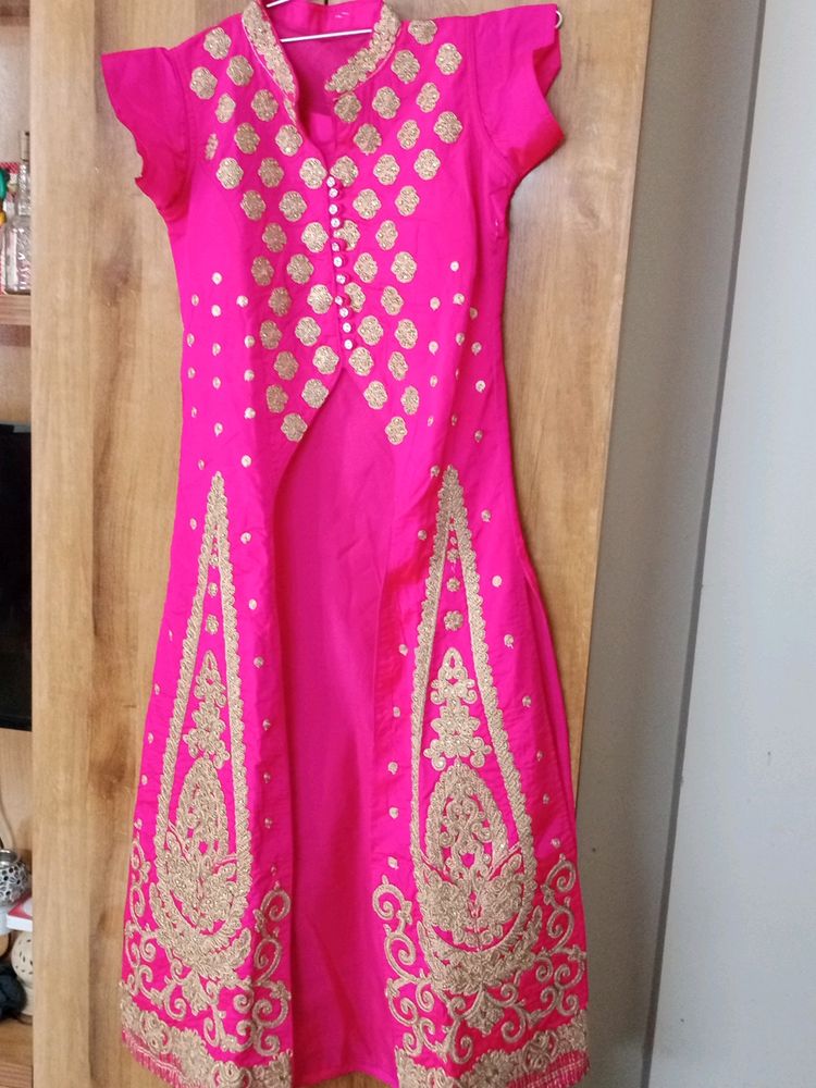 Hot Pink/Magenta Festive Kurta With Short Sleeves