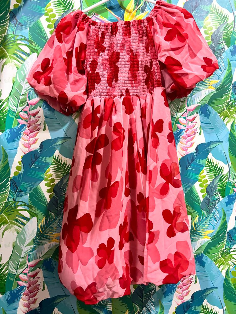 Red Floral Dream Casual Dress