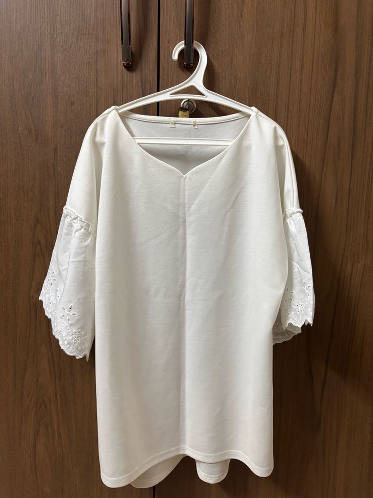 Cute Japanese High Low Bell Sleeve White Top