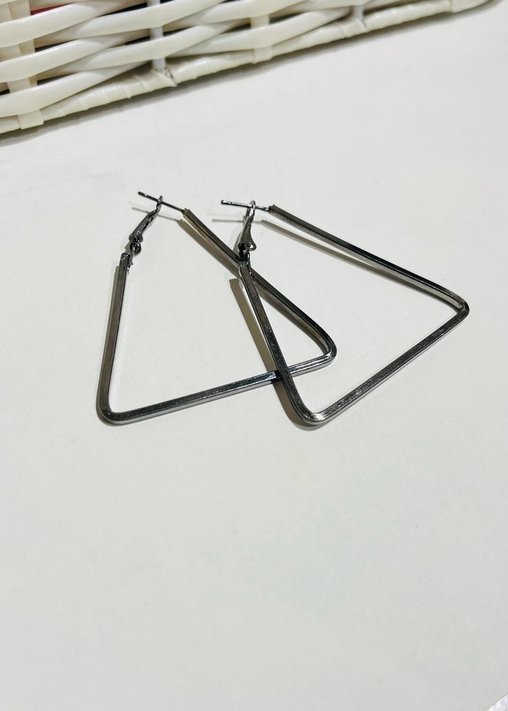 Silver Oxidised Triangular Earrings