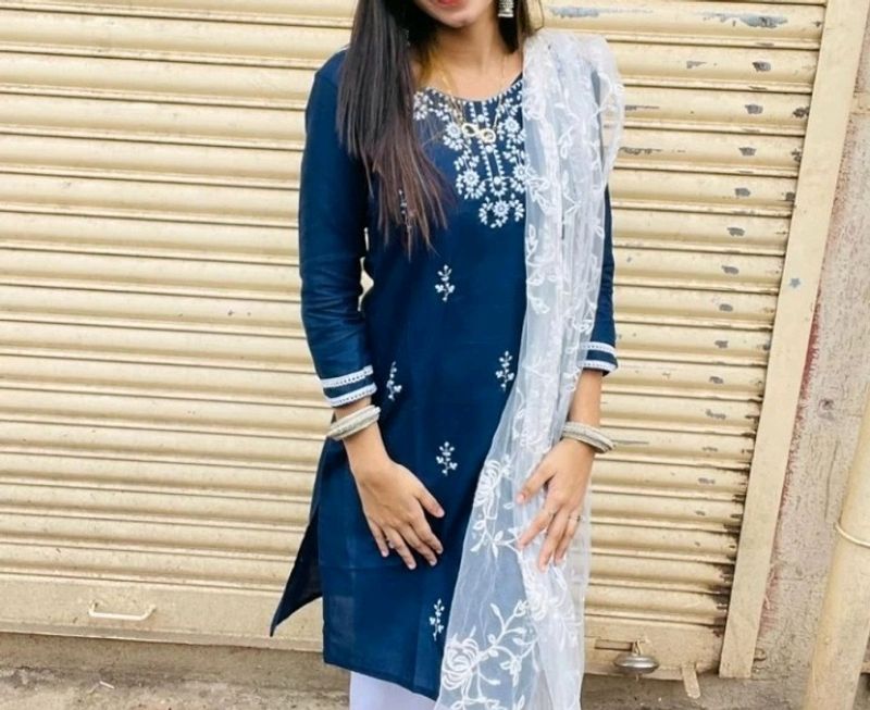 Free Delivery Kurti New Embroidery Blue