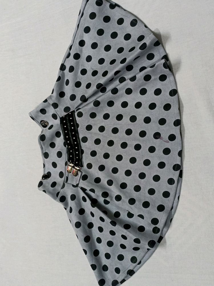 Grey Scirt With Black Polka Dots