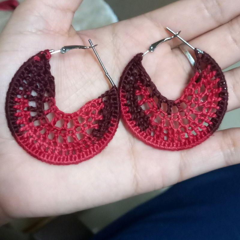 Crochet Handmade Earings Maroon