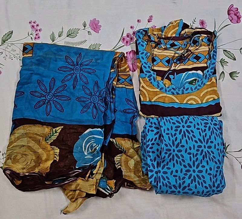 Blue And Brown Pure Cotton Suit Set