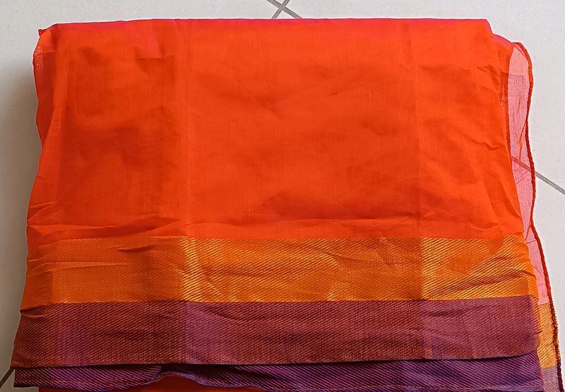 Orange Colour Saree With Purple Boarder