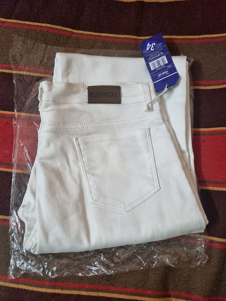 KLOTHICAL Denim White Jeans 34 Straight Fit