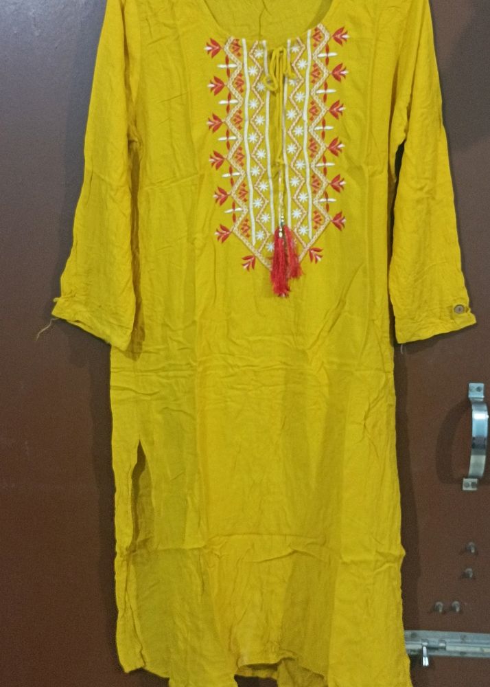 Yellow Color Embroidered kurti