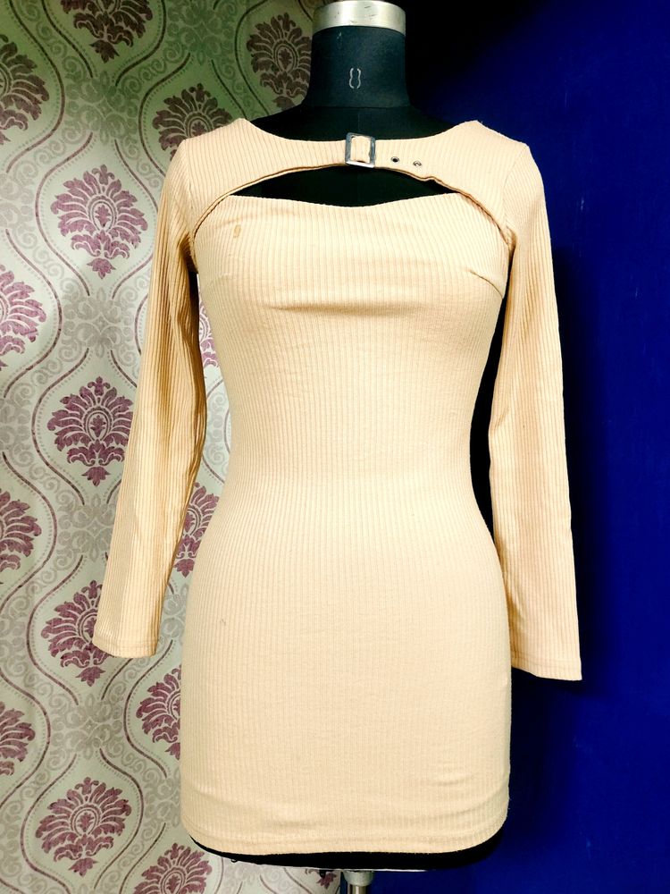 Korean Beige Bodycon Dress( Offer In Description)