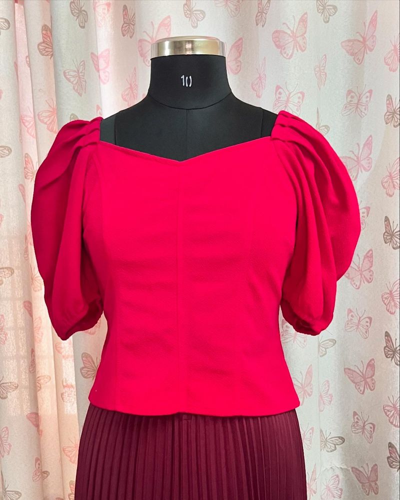 Fuchsia Pink Top Puffed Sleeves