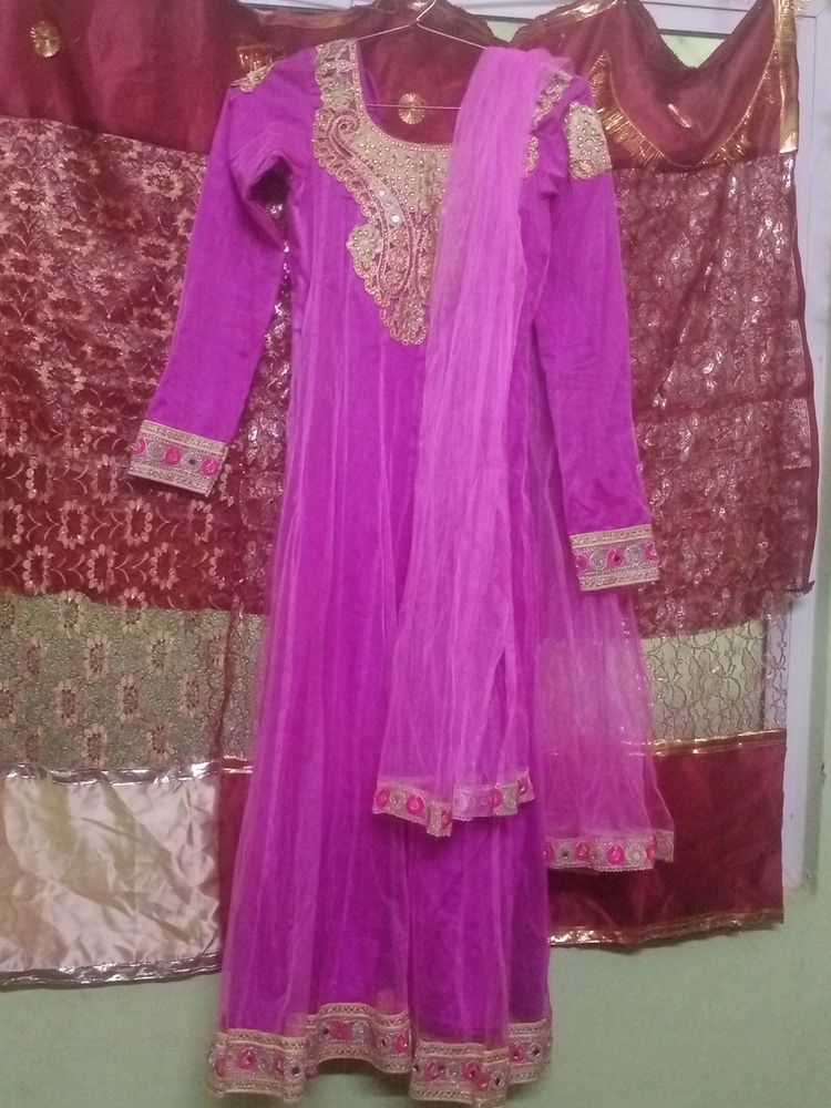 Beautiful Magenta Colour Long Gown With  Duppta