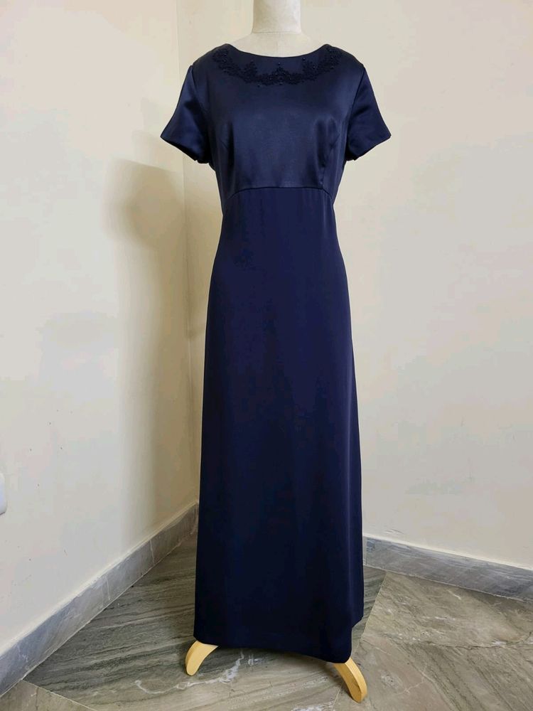 Navy Blue Satin Gown