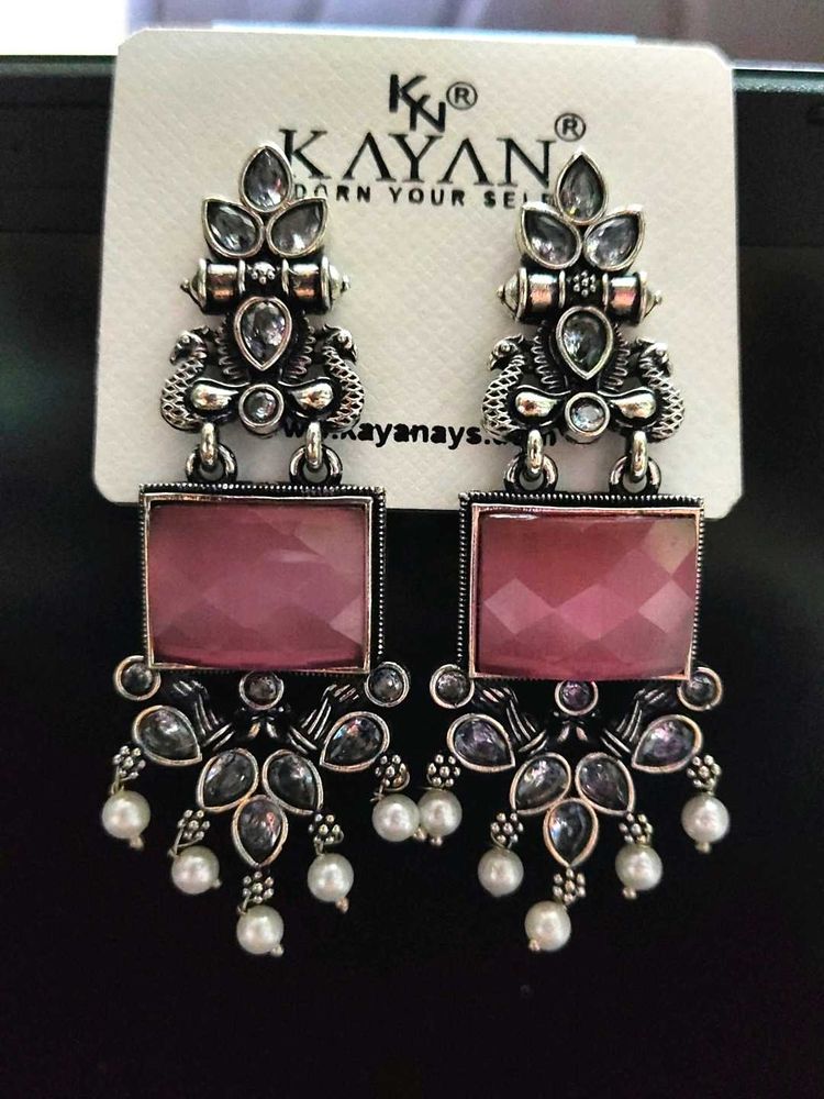 Stunning Oxidised Earrings with Hint of Pink