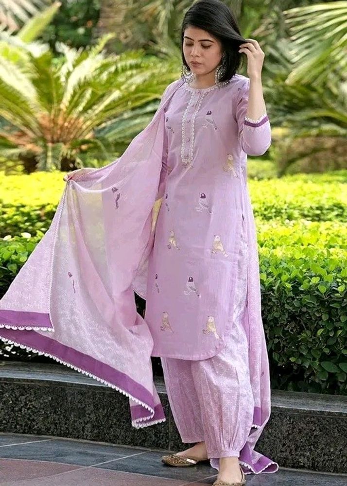 Cotton Kurta Set (Lavender)