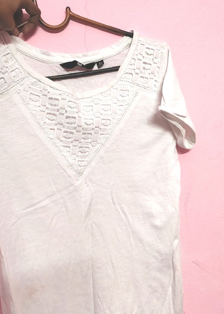 White Tee With Lace Details