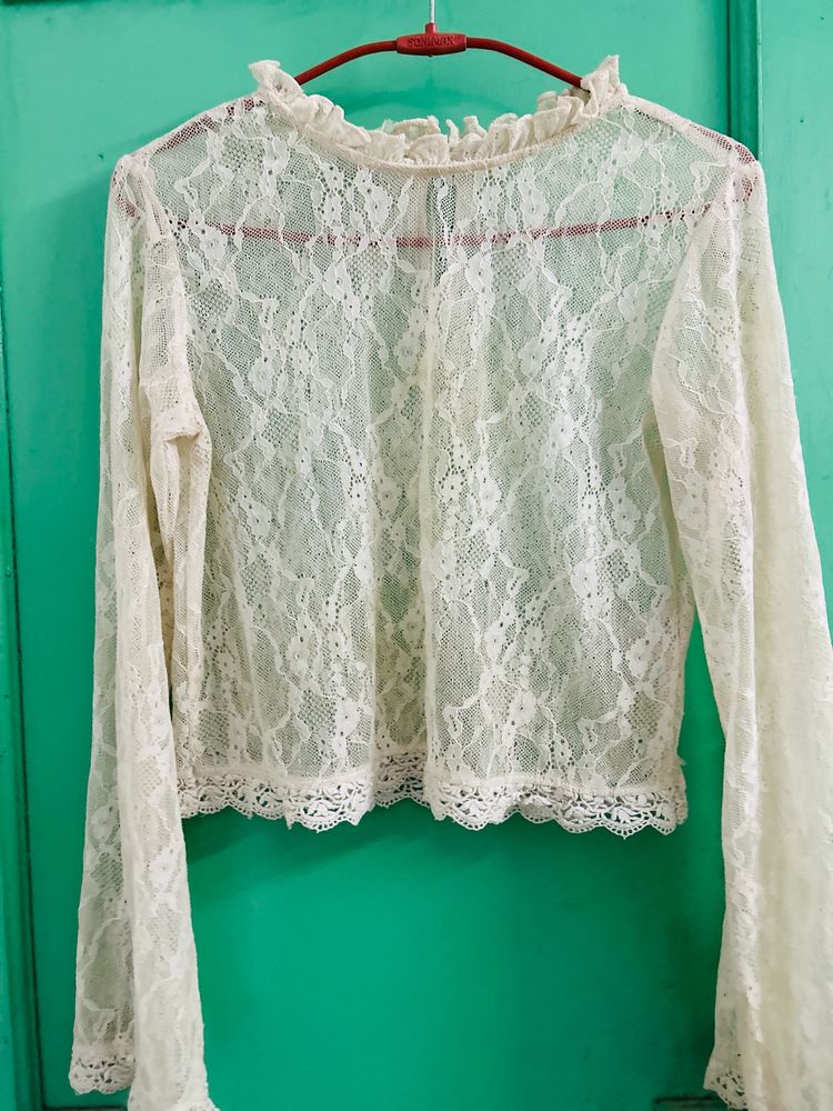 White Sheer Top With Bell Sleeves