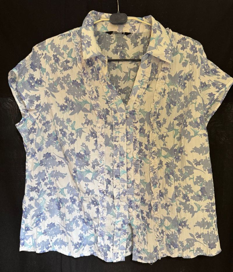 White Blue Floral Shirt