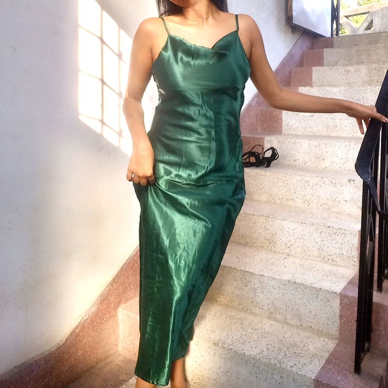 Green Satin Slip Dress