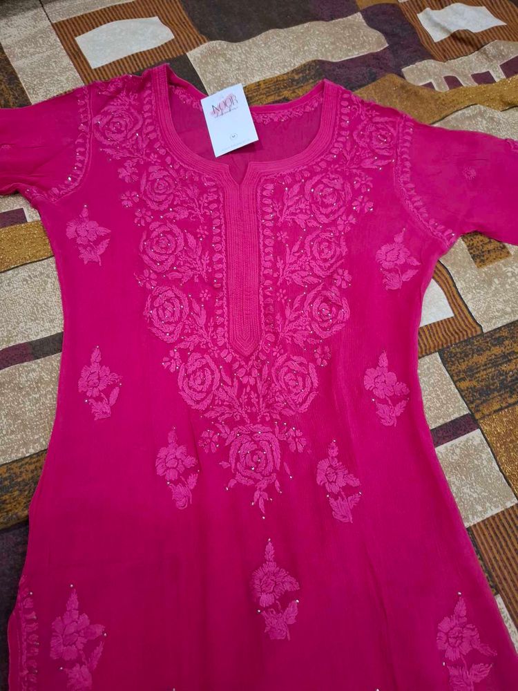 Hoor Deep Pink Pure Chiffon Kurta (Size M)