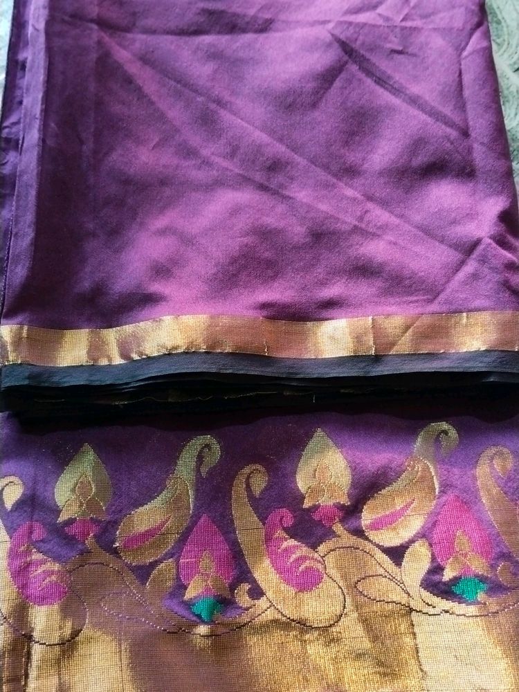 New Purple Poly Cotton Saree With Free Blouse