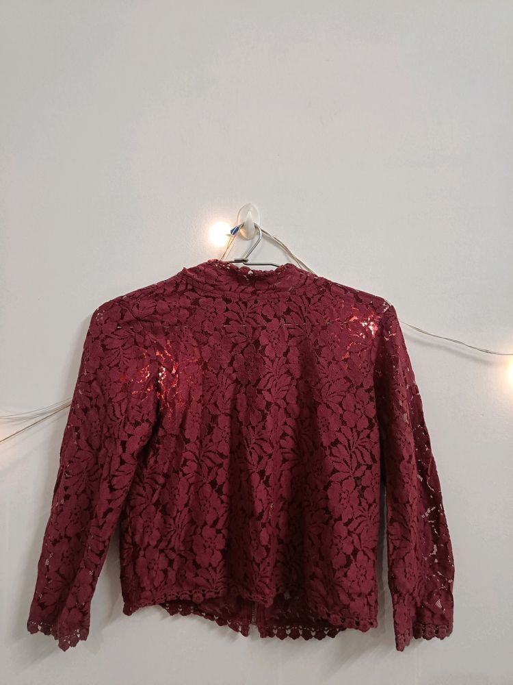 SASSAFRAS Maroon Lace Top