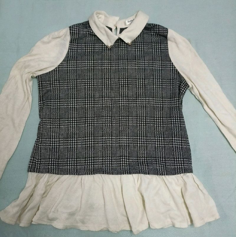 Korean Checkered Wool Top