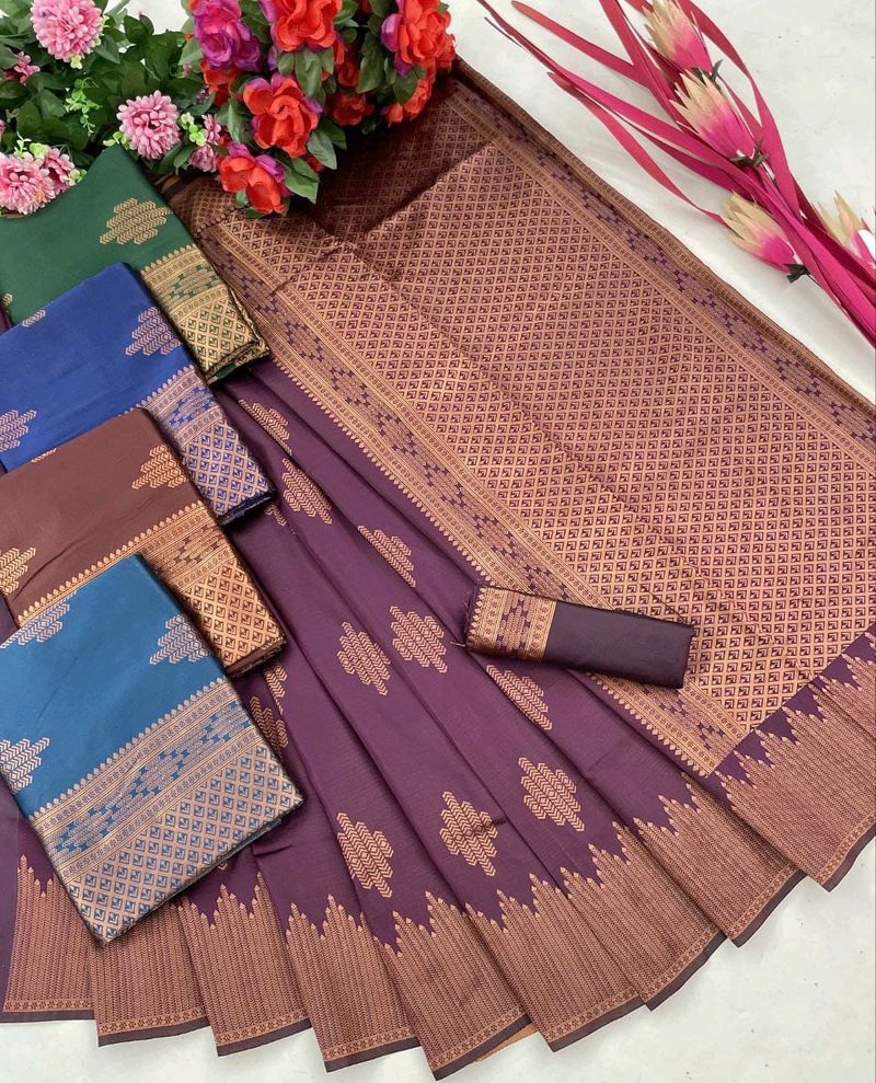 Semi Silk Saree With Copper Border